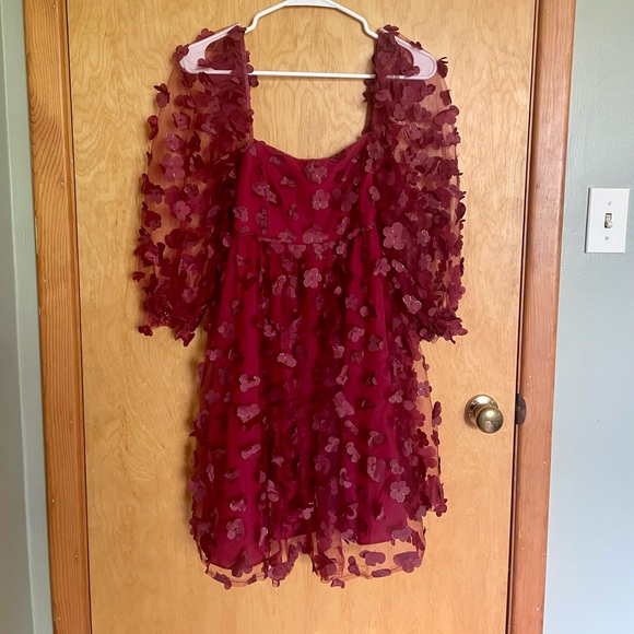 Maroon 3D Floral Babydoll Dress - Picture 2 of 6
